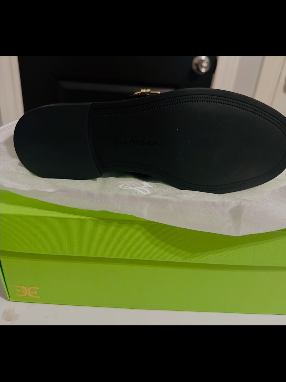 Sam Edelman Black Leather Loafers with Gold Buckle - Picture 3 of 4